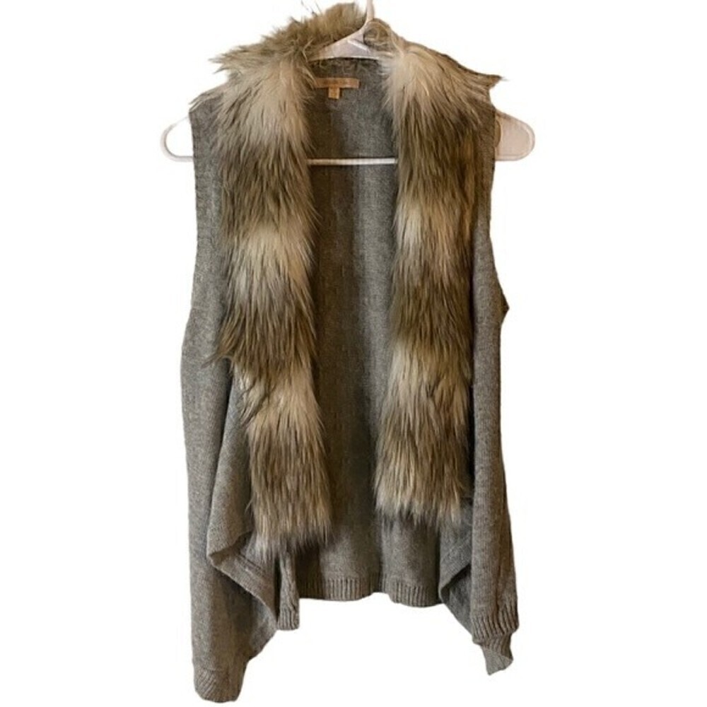 Skies Are Blue Faux Fur Knit Draped Sweater Vest Grey XS